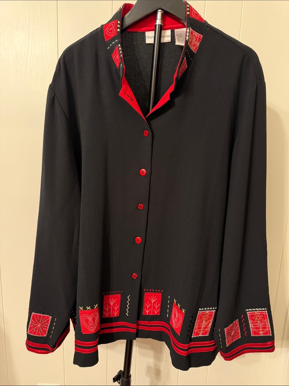 Beautiful Black Blazer Jacket with Red Trim and Gold Tread Accents